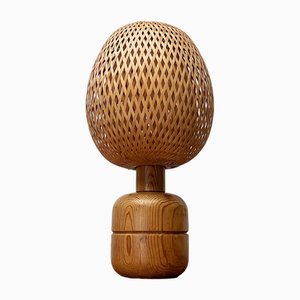 Vintage Scandinavian Bamboo and Wood Table Lamp, 1970s