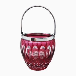 Red Bohemian Cut Crystal Glass Ice Bucket, Italy, 1960s