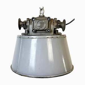 Large Industrial Grey Enamel and Cast Iron Pendant Light from Elektrosvit, 1960s