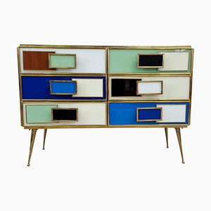 Commode with 6 Drawers in Multicolor Murano Glass, 1980s
