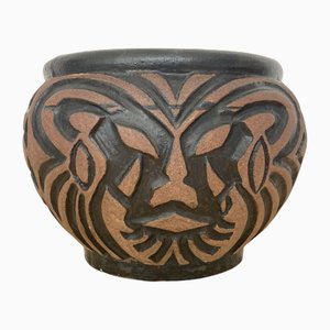 Grande Cache-Pot Africaniste Art Déco en Céramique par Gilbert Metenier, France, 1930s