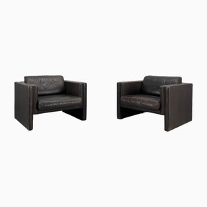 Set de Fauteuils en Cuir Marron Foncé par Jürgen Lange pour Walter Knoll, Allemagne, 1970s