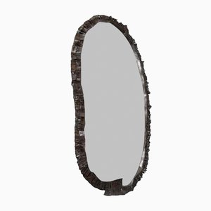 Specchio grande da terra ovale con cornice in ferro battuto, anni '70