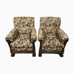 Renaissance Armchairs in Wood and Fabric, Italy, Set of 2