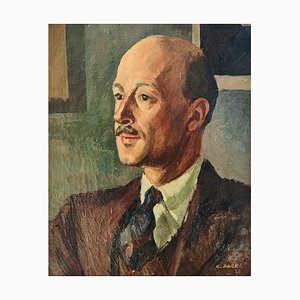 Georges Darel, Porträt eines Schnurrbart-Mannes, 1929, Öl auf Leinwand, Gerahmt