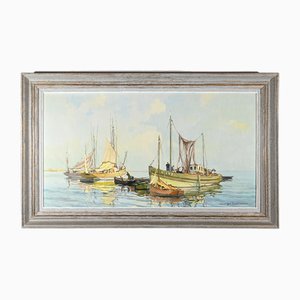 G.Lhermitte, Barcos de arrastre y atún, siglo XX, Pintura al óleo