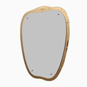 Vintage Wall Mirror with Golden Frame in the style of Fontana Arte, Italy, 1950s