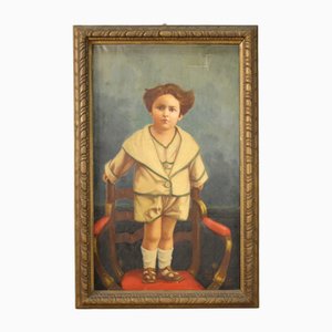 Artiste Italien, Portrait d'un Enfant, 1921, Huile sur Toile, Encadrée