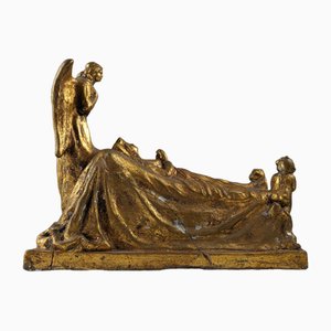 Scultura di Regina e angeli, metà XIX secolo, terracotta dorata