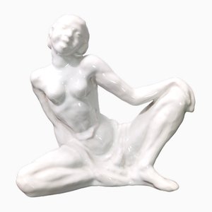 Figura de mujer italiana vintage de cerámica lacada en blanco, Italia, años 40