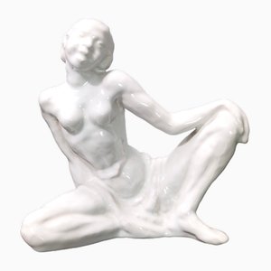 Vintage Italian White Lacquered Ceramic Woman Figure, Italy, 1940s
