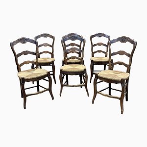 Louis XV Ash Chairs in Straw, 1950s, Set of 6