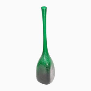 Vintage Emerald Green Corroso Murano Glass Vase attributed to Seguso, Italy, 1950s