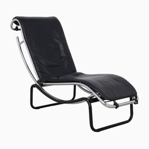 Chaise longue vintage in pelle e metallo cromato, anni '80