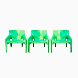 Green Vicar Armchairs by Vico Magistretti for Artemide, 1970s, Set of 3