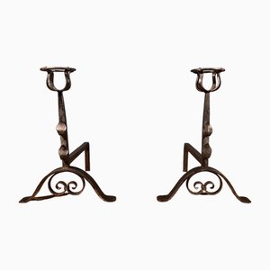 Arts & Crafts Wrought Iron Candleholders, 1880s, Set of 2