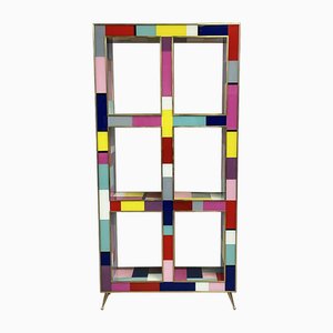 Biblioteca bifacceral de cristal de Murano multicolor, años 80