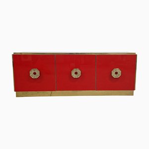 Credenza in vetro di Murano rosso, anni '80