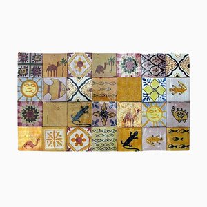 Large Colorful Berber Handmade Tile Panel, Morocco, Set of 28