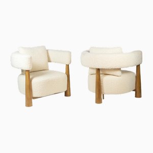 Bean-Shaped Lounge Chairs in Blonde Beech, Set of 2