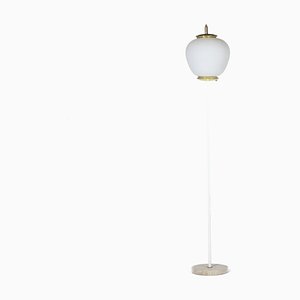 Floor Lamp in Opaline Glass, Lacquered Metal and Gilt Brass, 1950s