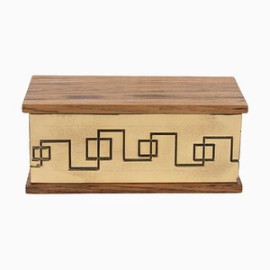 Rectangular Decorative Box in Brass and Wood, 1970s