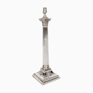 Large Victorian Silver-Plated Corinthian Column Table Lamp, 19th Century
