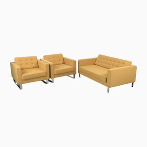 Gelbes 2-Sitzer Sofa mit 2 Sesseln, 3er Set