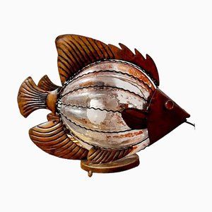 Vintage Fish Sculpture Table Lamp with Glass and Brass