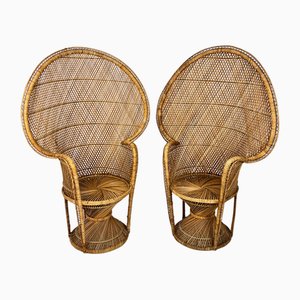 Vintage Rattan and Wicker Peacock Chairs, 1970s, Set of 2