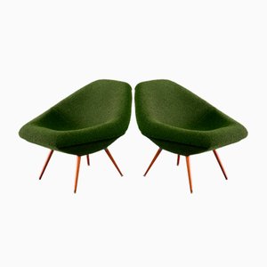 Swedish Lounge Chairs in Green Bouclé and Teak by Arne Dahlén, 1960s, Set of 2