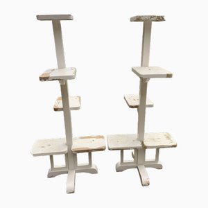 Supports pour Plante Art Déco en Bois Peint en Blanc, Set de 2