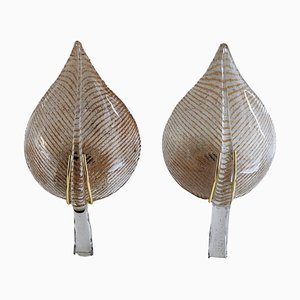 Gilded Murano Glass Leaf Sconces, 1980s, Set of 2
