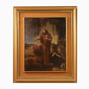 Artiste Italien, Saint Antoine l'Abbé Enterre Saint Paul, 1860, Huile sur Toile, Encadrée