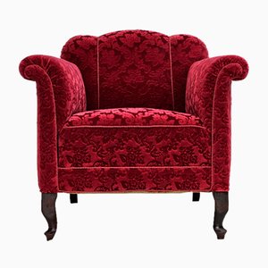 Dänischer Vintage Sessel aus Rotem Baumwoll- & Wollstoff, 1950er
