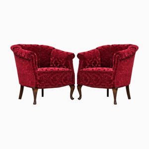 Dänische Vintage Sessel aus Rotem Baumwoll- & Wollstoff, 1950er, 2er Set