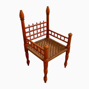 Chaise en Bois Peint et Cordes Tressées, 20ème Siècle, Inde