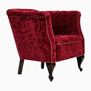 Vintage Danish Chair in Red Cotton and Wool Fabric, 1950s