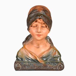 Antique French Bust of Young Girl in Plaster, 1910s