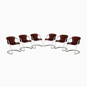 Tubular Chrome and Saddle Leather Dining Chairs from Metaform, 1969, Set of 6