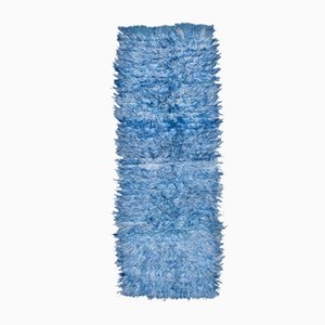 Tappeto Kilim Runner fatto a mano in lana blu, 1963