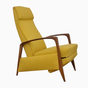 Yellow Lounge Chair with Foldable Footrest, 1960s