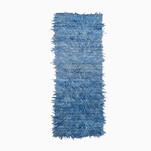 Alfombra de camino Tulu Kilim de lana azul, años 60
