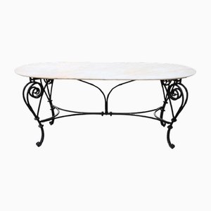 Oval Garden Table in Iron with Marble Top, 1980s