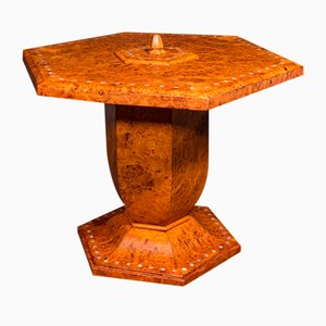 Table Basse Hexagonale Vintage en Ronce de Noyer, Angleterre, 1930s