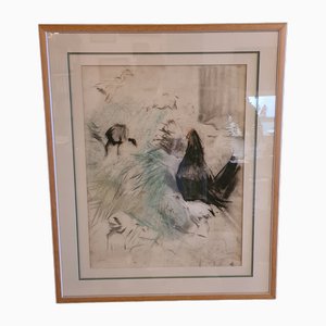 Han Van Meegeren, Study of Chickens, Early 1900s, Ink on Paper, Framed