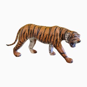 Hand-Painted Leather and Wrapped Papier-Mâché Tiger, 1960s