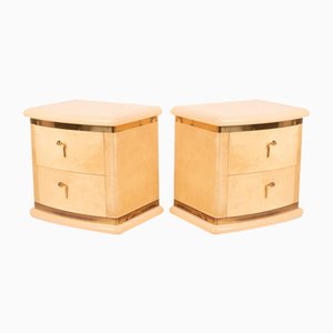 Curvy Bedside Tables in Aldo Tura Parchment for Tura Milan, 1960s, Set of 2