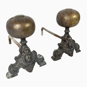 Bronze Fireplace Chimney Lighters, Italy, 1940s, Set of 2