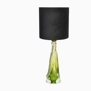 Lámpara de mesa de cristal verde de Val Saint Lambert